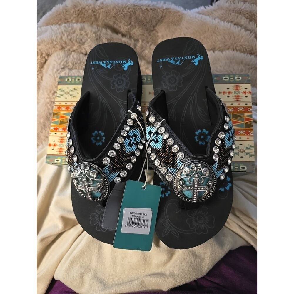 Montana WEST WEDGE PLATFORM SANDAL / FLIP FLOP NEW Turquoise Size 8